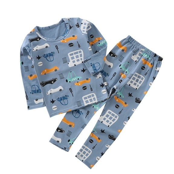 Hienoo Toddler Boys Pajamas Cartoon Long Sleeve Top Pants Sleepwear Set, 2-Piece