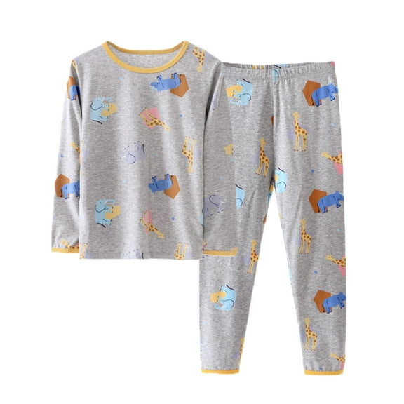 Hienoo Toddler Boys Pajamas Cartoon Print Long Sleeve Top Pants Snug-Fit Sleepwear Set