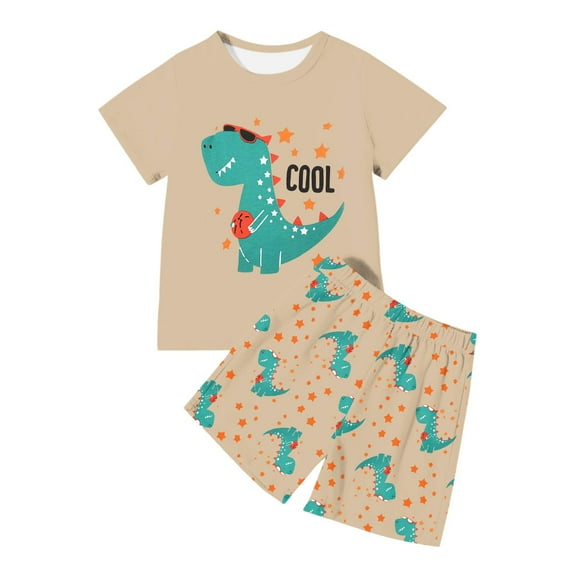 Hienoo Toddler Boys Pajamas Dinosaur Print T Shirt and Shorts Outfit Sleepwear, Sizes 3-4T
