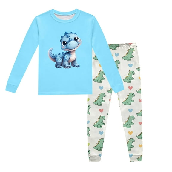 Hienoo Toddler Boys Pajamas Dinosaur Printed Long Sleeve Top Pants Homewear, Sizes 4-5T