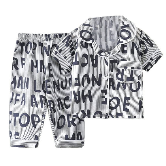 Hienoo Toddler Boys Pajamas Full Print Short Sleeve Sleep Shirt and Pants Sleepwear Set