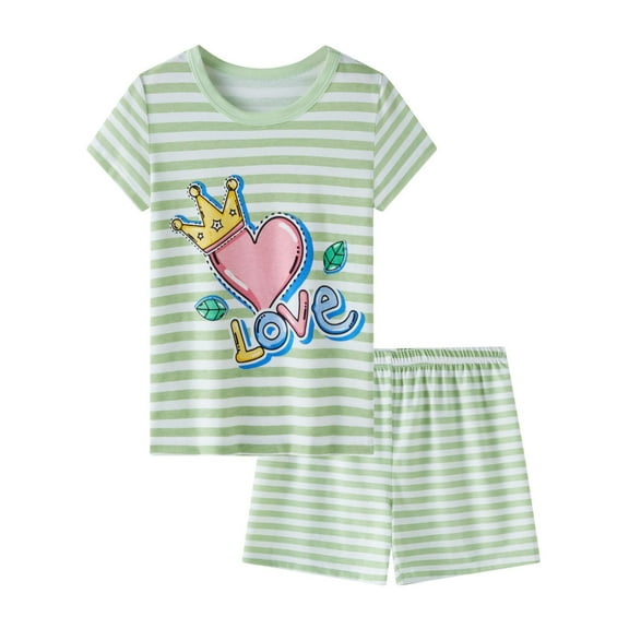 Hienoo Toddler Boys Pajamas Striped Graphic Short Sleeve Top Shorts Sleepwear