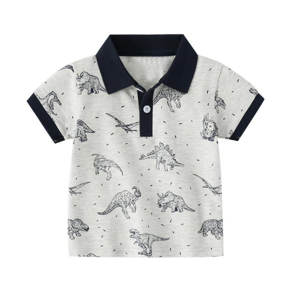 Hienoo Toddler Boys Polo Shirt Cartoon Prints Short Sleeve T-Shirt Summer Casual T Shirt