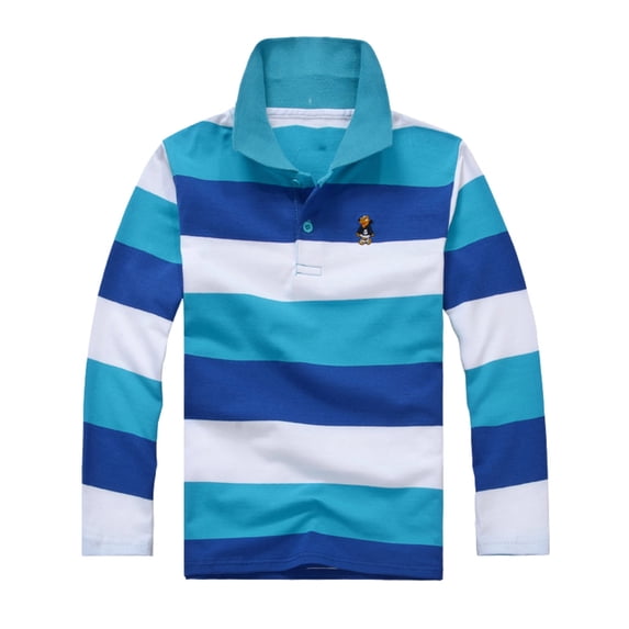 Hienoo Toddler Boys Polo Shirt Striped Long Sleeve T-Shirt Comfortable Casual T Shirt