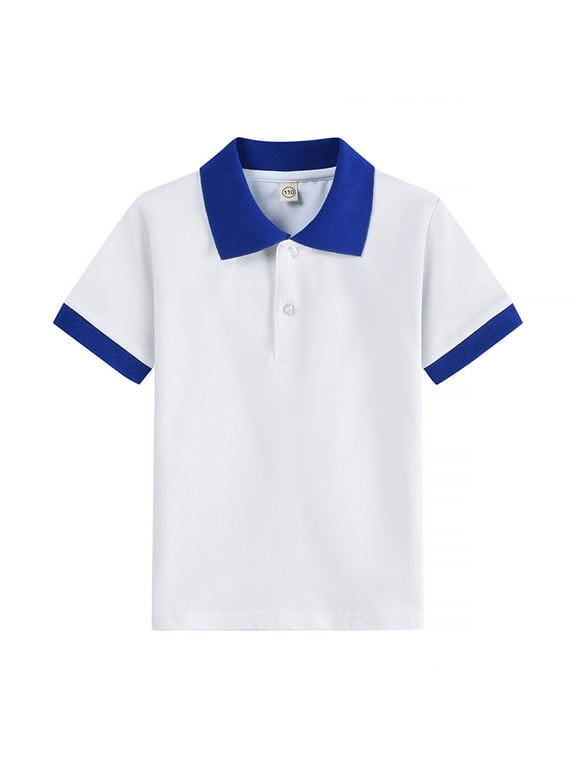 Toddler Boys School Uniform Short Sleeve Polo Shirt Casual Summer Undershirt, Blue