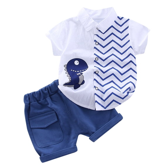 Hienoo Toddler Boys Shorts Sets Cartoon Print Short Sleeve Button Shirt and Shorts Outfits