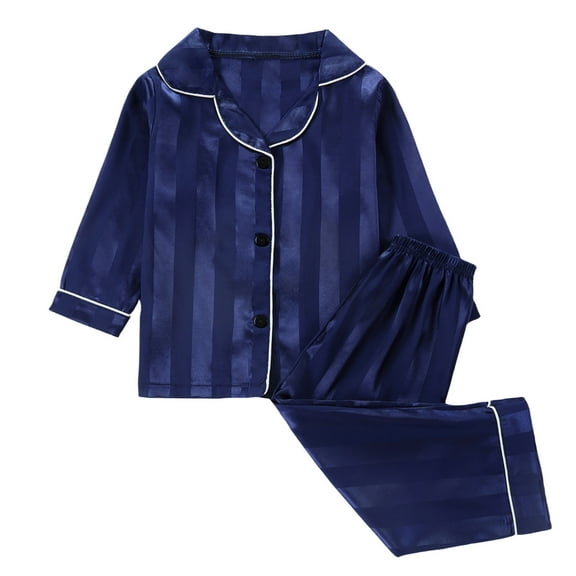 Hienoo Toddler Boys Striped Pajamas Long Sleeve Button-Down Shirt Pants 2-Piece Sleepwear