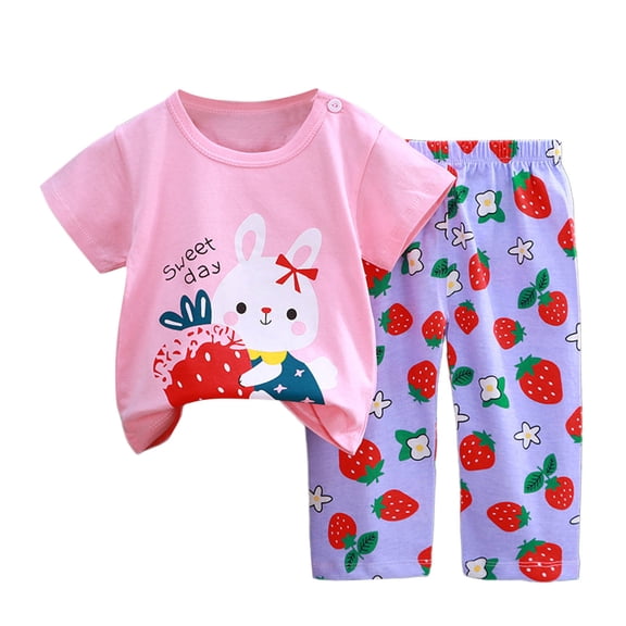Hienoo Toddler Boys Summer Outfits Cartoon Print Short Sleeve T-Shirt Pants 2Pcs Set