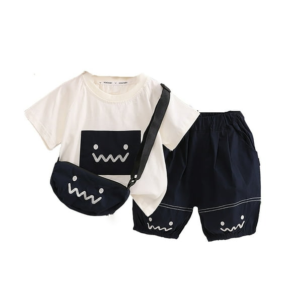 Hienoo Toddler Boys Summer Outfits Cute Short Sleeve T-Shirt Shorts Bag 3Pcs Set, Sizes 3-4T