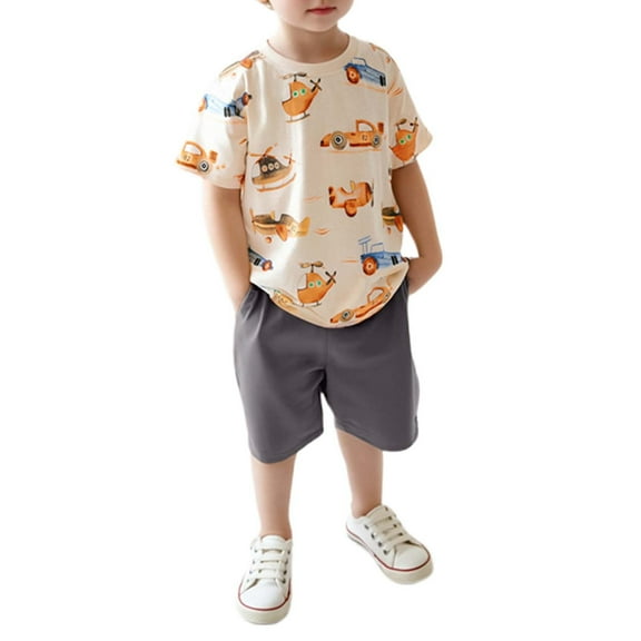 Hienoo Toddler Boys Summer Outfits Short Sleeve T Shirt Shorts 2-Piece Set, Sizes 3-4T
