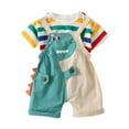 thumbnail image 1 of Hienoo Toddler Boys Summer Outfits Striped T-Shirt & Cartoon Dinosaur Overalls, Sizes 3-4T, 1 of 8