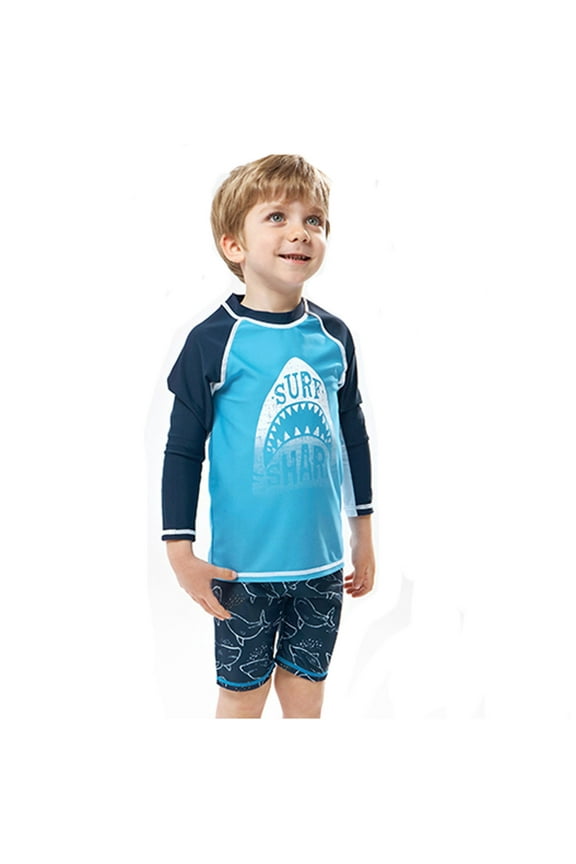 Toddler Boys Swimsuit Long Sleeve Rash Guard Shorts Quick Dry UPF50+ Bathing Suit