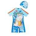 thumbnail image 1 of Hienoo Toddler Boys Swimsuits Cartoon Dinosaur Print Short Sleeve Rash Guard Swim Shorts, Sizes 3-8, 1 of 1