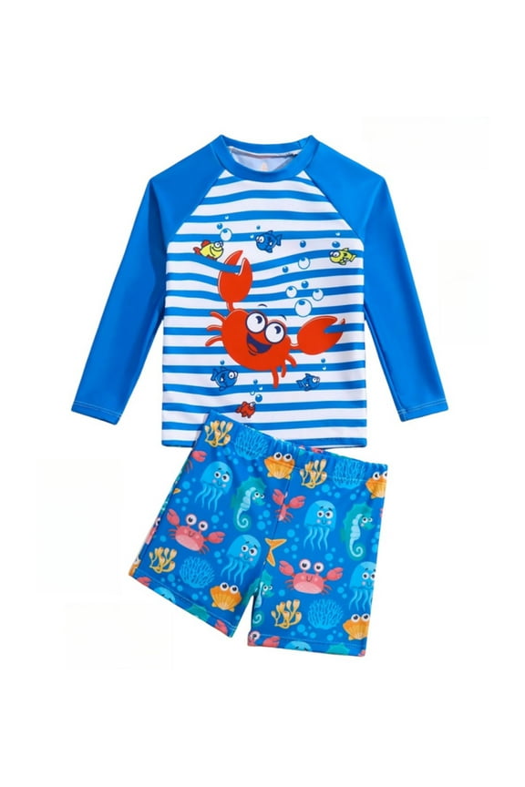 Toddler Boys Swimsuits Swimwear Cartoon Long Sleeve Rash Guard Shorts Sun Protective Bathing Suits