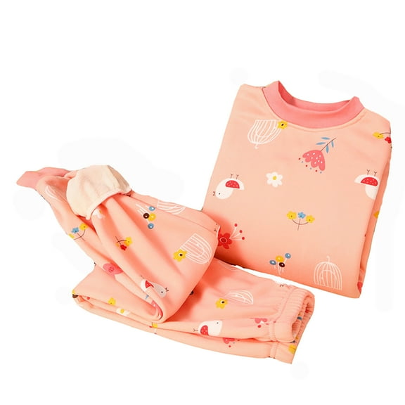 Hienoo Toddler Boys Warm Pajamas Cartoon Long Sleeve Top and Pants Unisex Sleepwear Set