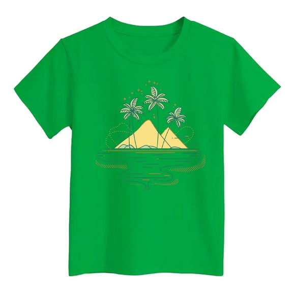 Hienoo Toddler Girl Cotton Graphic Tee Island Print Short Sleeve Casual T Shirt, Sizes 1-9