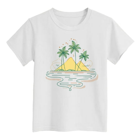 Hienoo Toddler Girl Cotton Graphic Tee Island Print Short Sleeve Casual T Shirt, Sizes 1-9