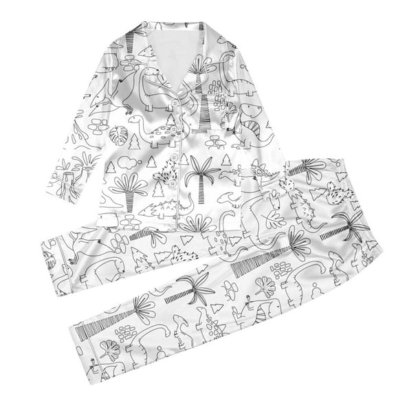 Hienoo Toddler Girl's Silk Pajamas DIY Hand Painted Long Sleeved Shirt Top Pants Sleepwear