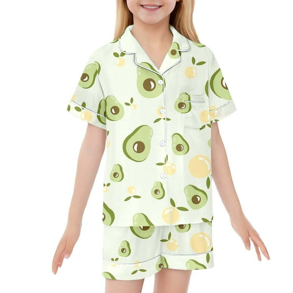 Hienoo Toddler Girls 2 Piece Pajamas Short Sleeve Button Down Shirt and Shorts Sleepwear, Sizes 2-13