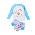 thumbnail image 1 of Hienoo Toddler Girls 2 Piece Swimsuit Flower Print Long Sleeve Rashguard Ruffle Shorts Set, 1 of 6