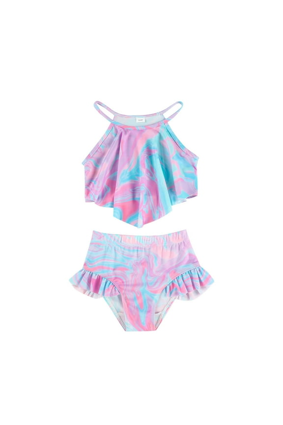 Toddler Girls 2 Piece Swimsuit Tie Dyed Ruffle Bikini Set Swimwear Bathing Suits