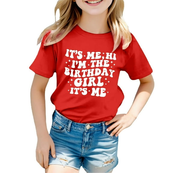 Hienoo Toddler Girls Birthday T Shirt Letter Print Short Sleeve T-Shirt Tee, Sizes 3-12