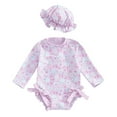 thumbnail image 1 of Hienoo Toddler Girls Bunny Floral One-Piece Swimsuit Long Sleeve Ruffle Rash Guard & Hat 2Pcs Bathing Suit, Sizes 3M-3T, 1 of 2