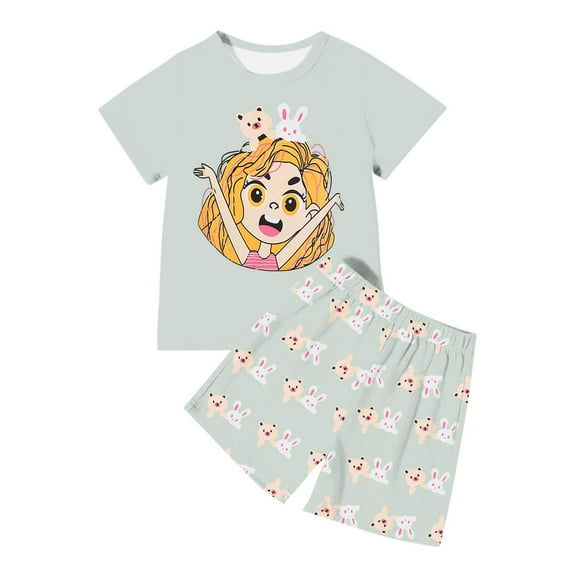 Hienoo Toddler Girls Casual Outfits Short Sleeve Graphic T Shirt and Shorts Set, Size 2-12