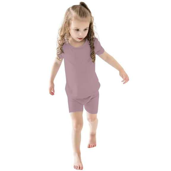 Hienoo Toddler Girls Cotton Solid Short Sleeve T-Shirt & Shorts Outfit Set, 2-Piece