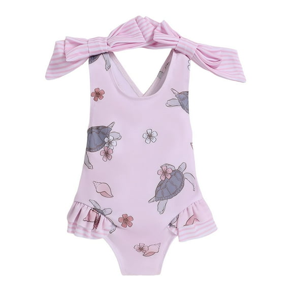 Hienoo Toddler Girls Floral One-Piece Swimsuit Ruffle Bowknot Cute Bathing Suit Swimwear