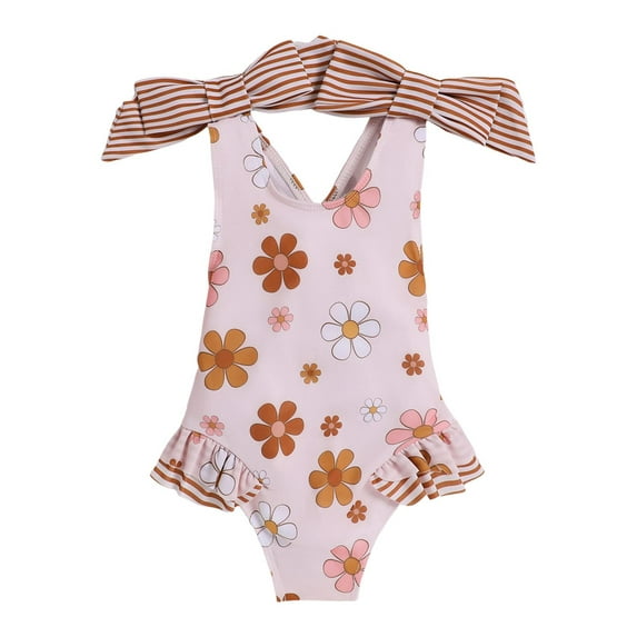 Hienoo Toddler Girls Floral One-Piece Swimsuit Ruffle Bowknot Cute Bathing Suit Swimwear