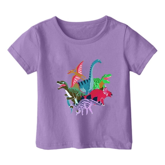 Hienoo Toddler Girls Graphic T-Shirt Dinosaur Print Short Sleeved T Shirt, Sizes 1-13