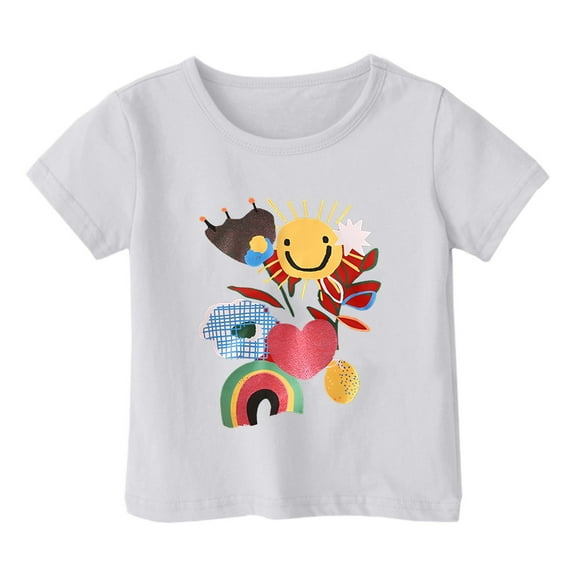 Hienoo Toddler Girls Graphic T-Shirt Short Sleeve Round Neck T Shirt Summer Casual Tee Shirt