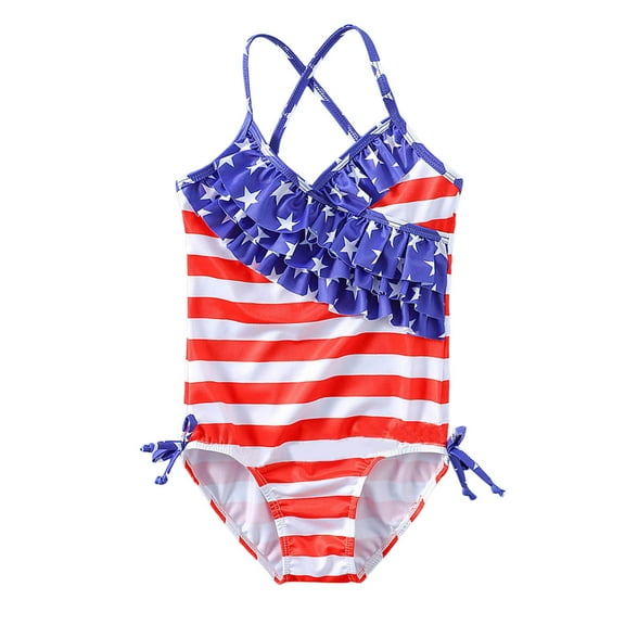 Hienoo Toddler Girls Independence Day One-Piece Swimsuit Crisscross Bathing Suit Swimwear