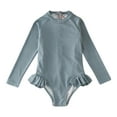 thumbnail image 1 of Hienoo Toddler Girls Long Sleeve Zip-Up Rash Guard Ruffle Solid UPF 50+ One-Piece Swimsuit, 1 of 3