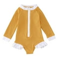 thumbnail image 1 of Hienoo Toddler Girls Long Sleeved One-Piece Swimsuit Zipper Ruffle Rash Guard Bathing Suit, 1 of 5