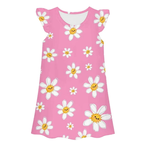 Hienoo Toddler Girls Nightgown Flower Print Flutter Sleeves Nightdress Sleepshirt, Sizes 3-10