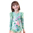 thumbnail image 1 of Hienoo Toddler Girls One-Piece Swimsuit Flower Print Long Sleeve Rashguard Bathing Suit, 1 of 8