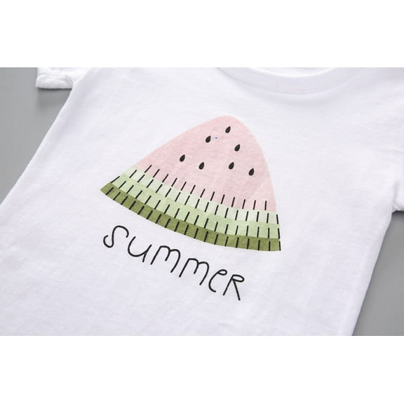 Hienoo Toddler Girls Outfit Set Watermelon Print Short Sleeved T Shirt with Shorts Set