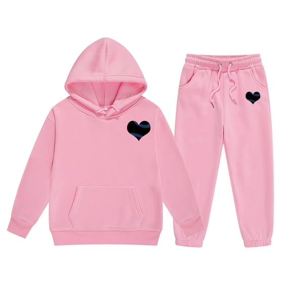 Hienoo Toddler Girls Outfit Sets Heart Print Hoodie and Jogger Pants Sports 2Pc Sweatsuits