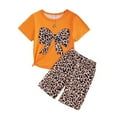 thumbnail image 1 of Hienoo Toddler Girls Outfits Bow Print Short Sleeve T-Shirt Leopard Shorts Set, Sizes 3-7, 1 of 5
