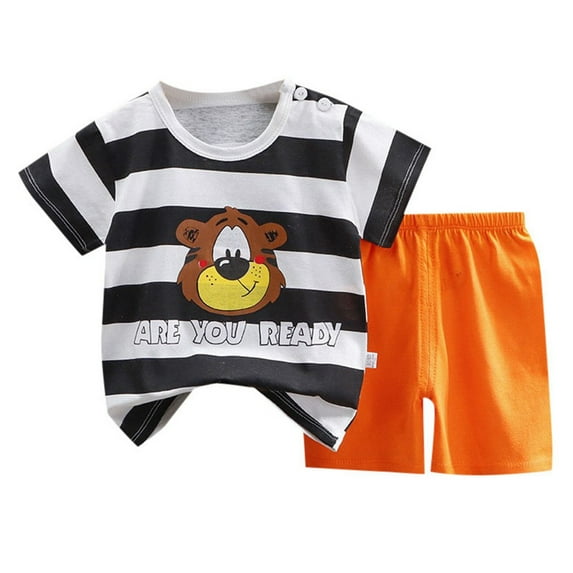 Hienoo Toddler Girls Outfits Cartoon Animal Print Short Sleeve T-Shirt Shorts Summer Clothes Set, Sizes 3-4T