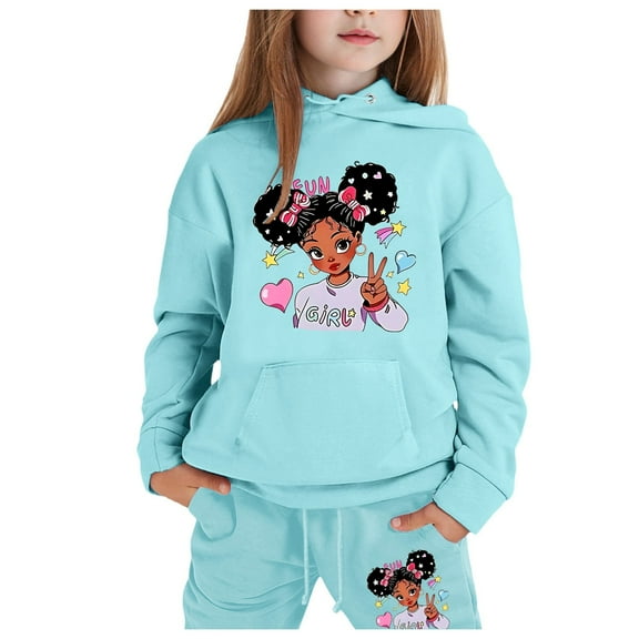 Hienoo Toddler Girls Outfits Cartoon Character Hoodie Jogger Pants Suit Casual Sweatsuit