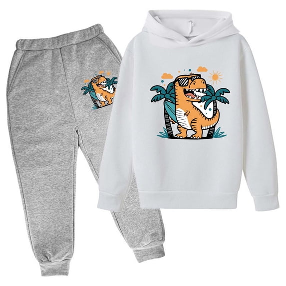Hienoo Toddler Girls Outfits Cartoon Dinosaur Print Hoodie Jogger Pants Casual Sweatsuit