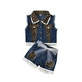 thumbnail image 1 of Hienoo Toddler Girls Outfits Denim Leopard Sleeveless Button Down Vest and Shorts Set, 1 of 7
