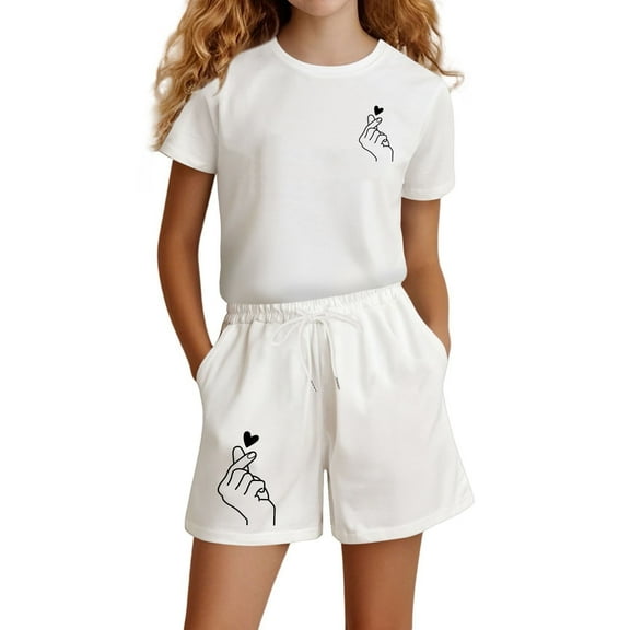 Hienoo Toddler Girls Outfits Graphic Cotton Short Sleeve T-Shirt & Shorts Set, Sizes 3-10