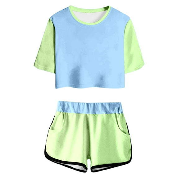 Hienoo Toddler Girls Outfits Lightweight Color Block Short Sleeve Top and Shorts Set
