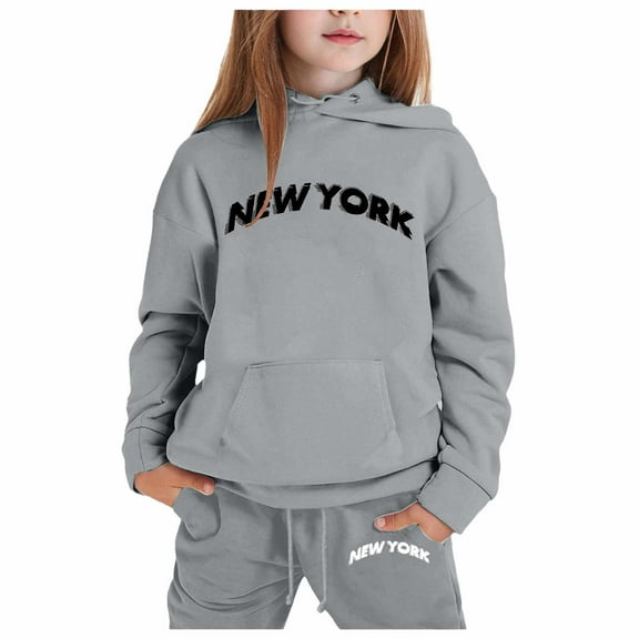 Hienoo Toddler Girls Outfits New York Print Pullover Hoodie and Sweatpants 2Pc Clothes Set