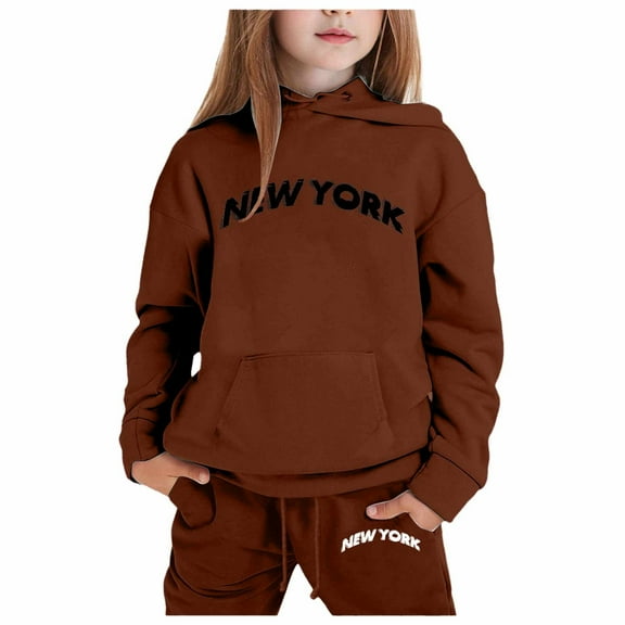 Hienoo Toddler Girls Outfits New York Print Pullover Hoodie and Sweatpants 2Pc Clothes Set