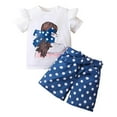 thumbnail image 1 of Hienoo Toddler Girls Outfits Ruffle Short Sleeve Graphic T-Shirt Shorts Set, Sizes 2-3T, 1 of 7